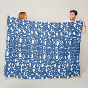 Bear Deer Fox Raccoon Folk Art Pattern Fleece Blanket