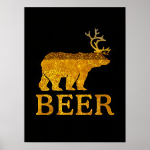 Bear Deer or Beer Bold Silhouette Poster