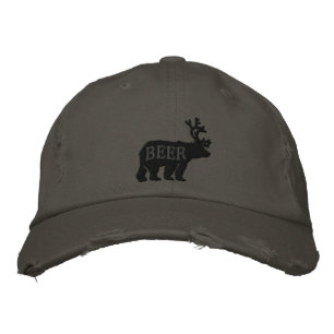 Bear Deer or Beer Embossed Embroidered Statement Embroidered Hat