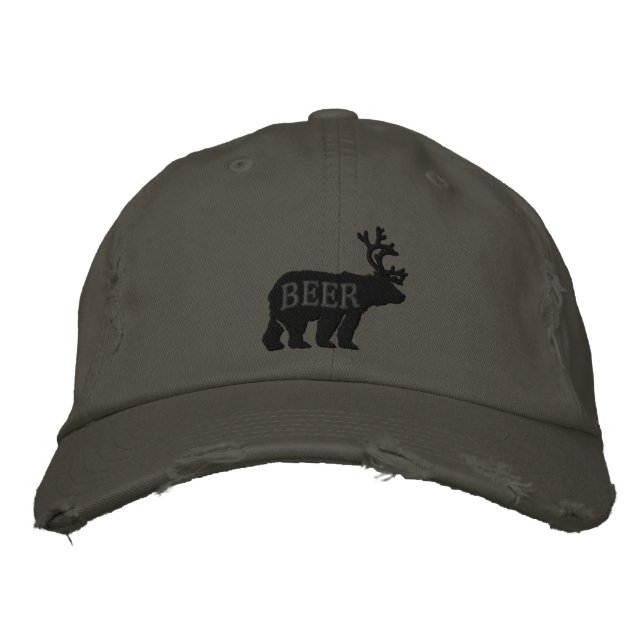 Bear Deer or Beer Embossed Embroidered Statement Embroidered Hat (Front)