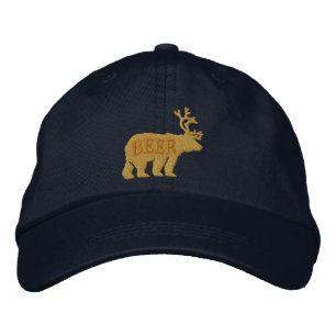 Bear Deer or Beer Embossed Embroidered Statement Embroidered Hat