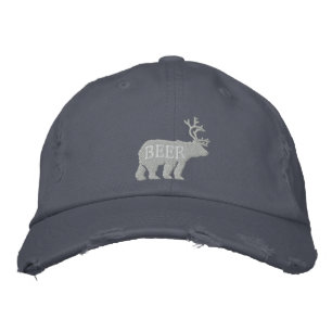 Bear Deer or Beer Embossed Embroidered Statement Hat