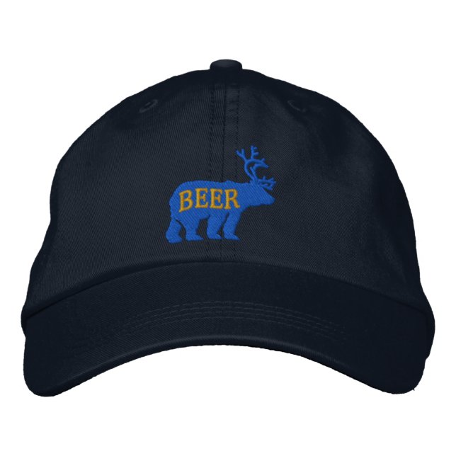 Bear Deer or Beer Embossed Embroidered Statement Hat (Front)