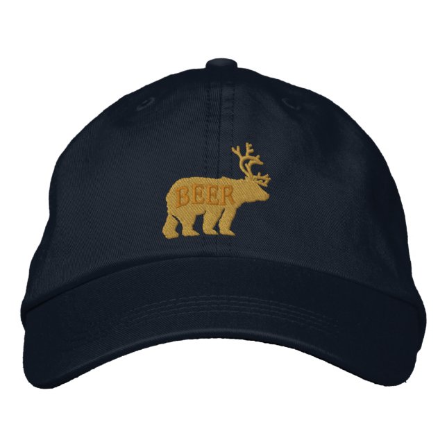 Bear Deer or Beer Embossed Embroidered Statement Hat (Front)