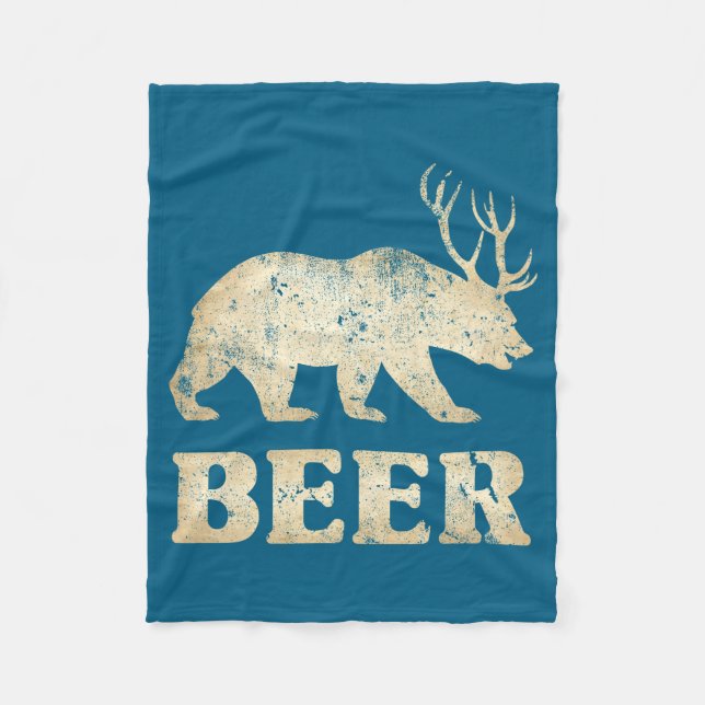 Bear Deer Vintage Beer  Fleece Blanket (Front)