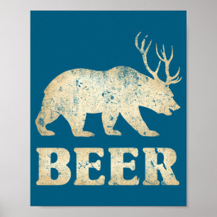 Bear Deer Vintage Beer  Poster