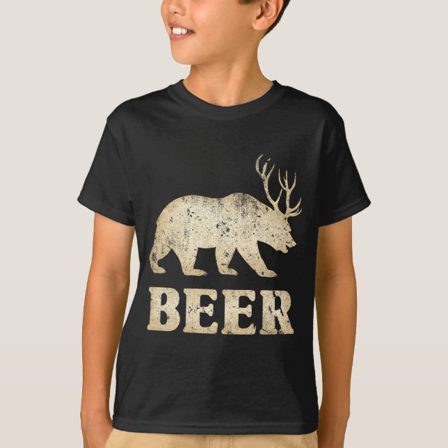 Bear Deer Vintage Beer  T-Shirt (Front)