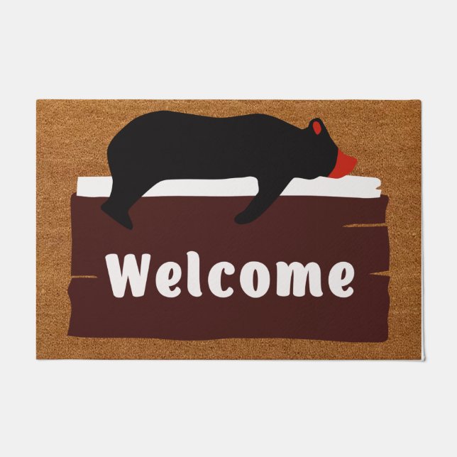 Bear Doormat, Personalized Door Mat, Black Bear Doormat (Front)