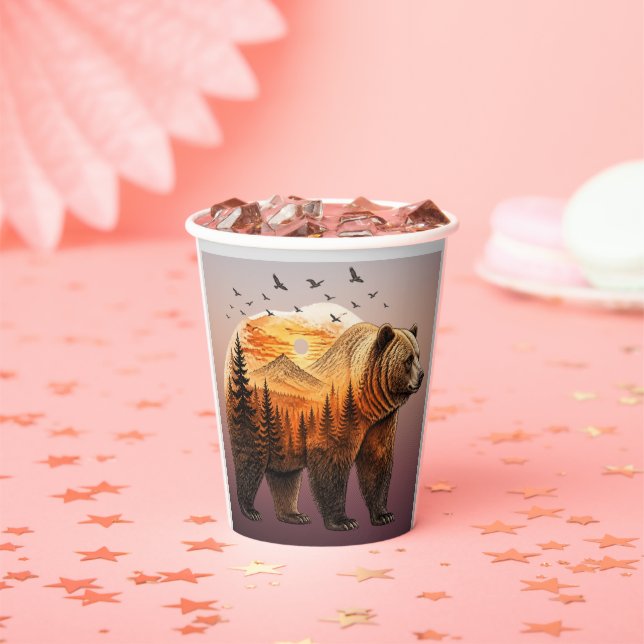 Bear Double Exposure Forest Paper Cups (Insitu)
