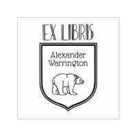 Bear Drawing Art Deco Crest Ex Libris Book Name