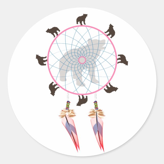 Bear Dream Catcher Classic Round Sticker (Front)