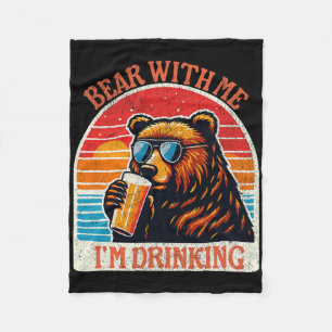 Bear Drinking Beer Outdoor Funny Grizzly Hiking  Fleece Blanket