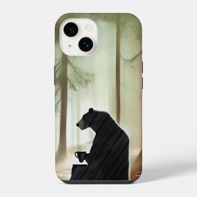 Bear Drinking Coffee in the Woods iPhone Case (Back)