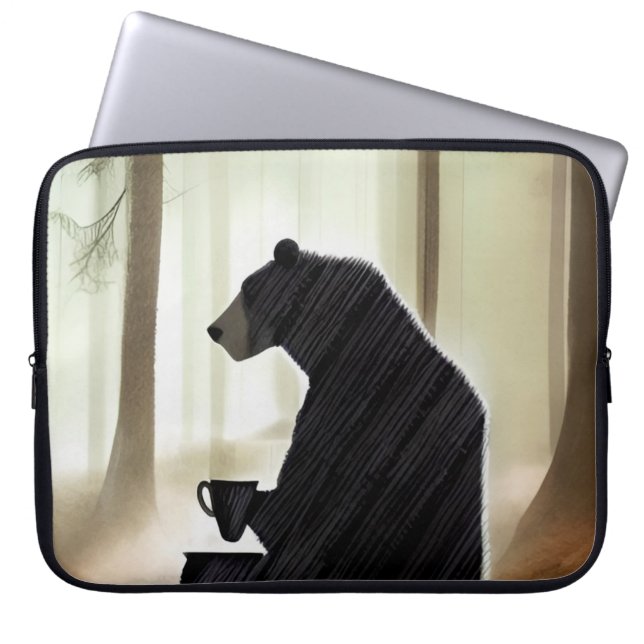 Bear Drinking Coffee in the Woods Laptop Sleeve (Front)