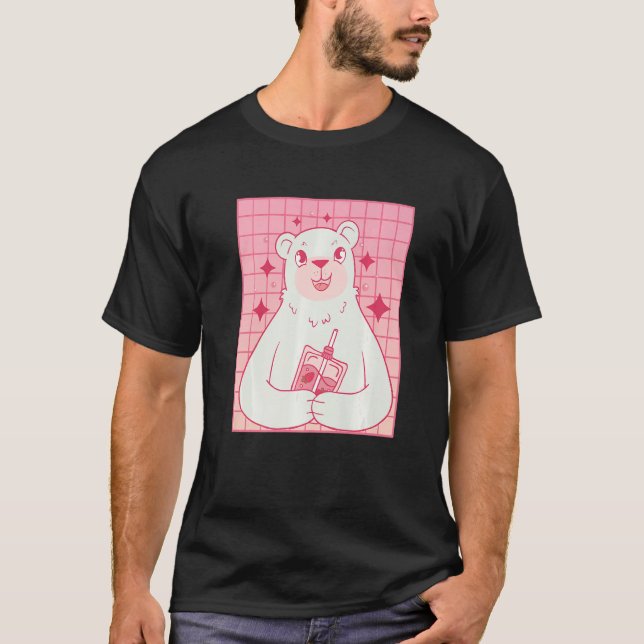 Bear Drinking Strawberry Milk T-Shirt (Front)