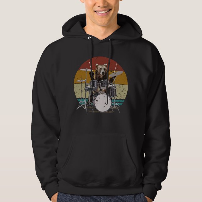 Bear Drummer Playing Drums Men Hoodie (Front)