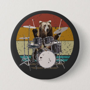 Bear Drummer Playing Drums Round 3 Inch Round Button