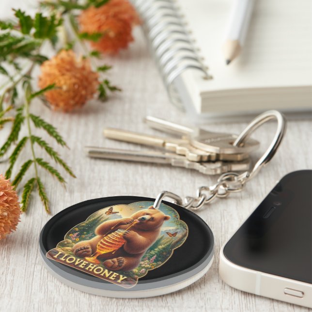 Bear Eating Honey From A Honeycomb Keychain (Front Right)