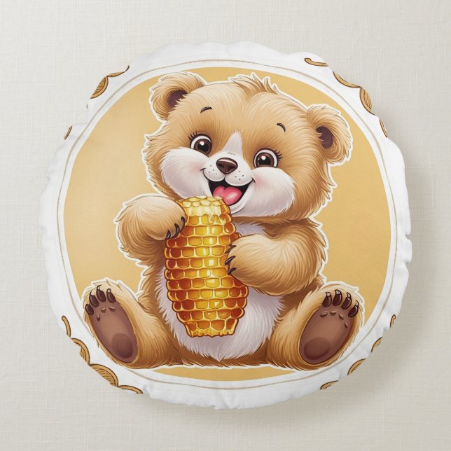 bear eating honey round pillow (Front)