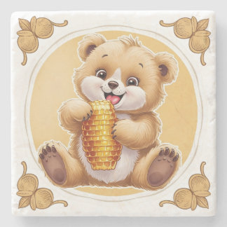 bear eating honey stone coaster