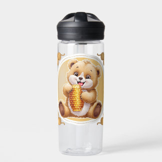 bear eating honey water bottle