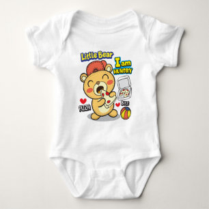 Bear eating pizza  baby bodysuit