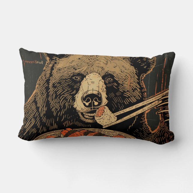 Bear Eating Sushi Throw Pillow (Back)
