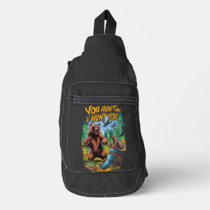 Bear Encounter in the Woods Funny Bear Hunting  Sling Bag