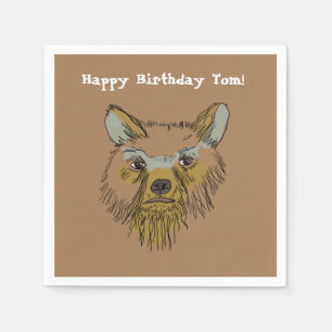 Bear Face Drawing Birthday Custom Napkin