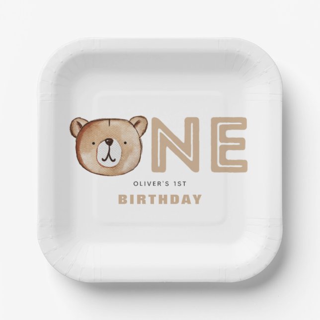 Bear First Birthday Plates (Front)