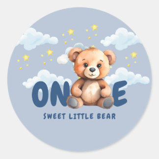 Bear First Birthday Round Sticker