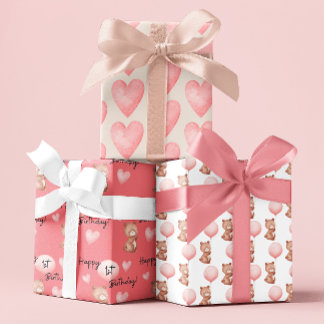 Bear First Birthday Wrapping Paper Sheets