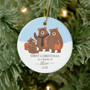 Bear First Christmas As A Family Of 3 Ceramic Ornament