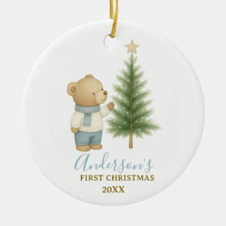 Bear First Christmas Keepsake for Baby Boy Ceramic Ornament