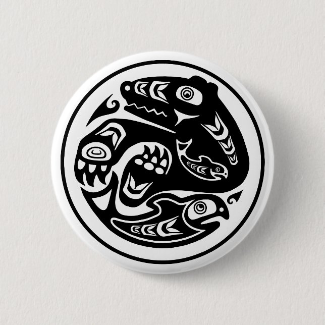 Bear & Fish Native American Design 2 Inch Round Button (Front)