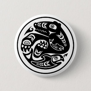 Bear & Fish Native American Design 2 Inch Round Button