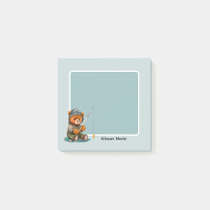 bear fishing a post-it notes