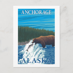 Bear Fishing in River - Anchorage, Alaska Postcard