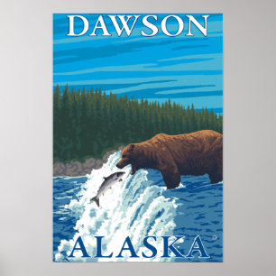 Bear Fishing in River - Dawson, Alaska Poster