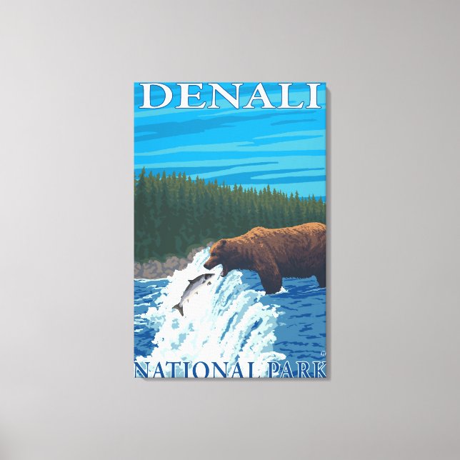 Bear Fishing in River - Denali National Park, Canvas Print (Front)