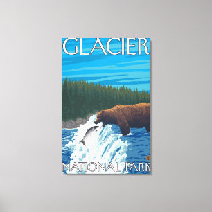 Bear Fishing in River - Glacier National Park, Canvas Print