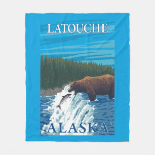 Bear Fishing in River - Latouche, Alaska Fleece Blanket