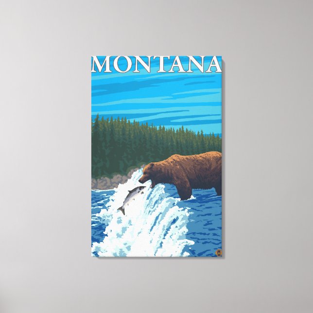 Bear Fishing in River - Montana Canvas Print (Front)