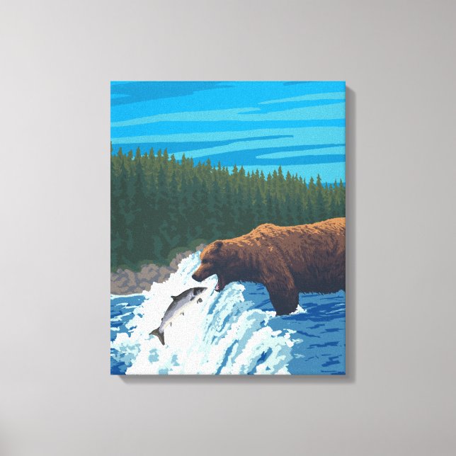 Bear Fishing in River - Montana Canvas Print (Front)