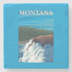 Bear Fishing in River - Montana Stone Coaster