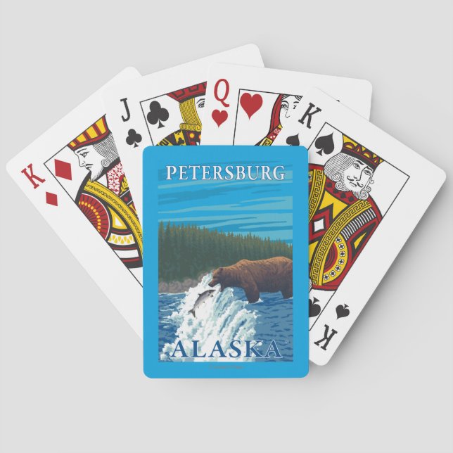 Bear Fishing in River - Petersburg, Alaska Playing Cards (Back)