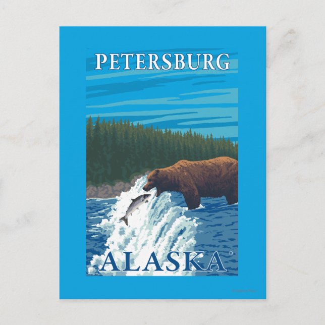 Bear Fishing in River - Petersburg, Alaska Postcard (Front)