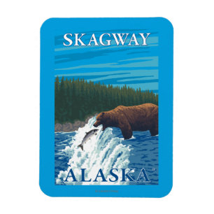 Bear Fishing in River - Skagway, Alaska Magnet
