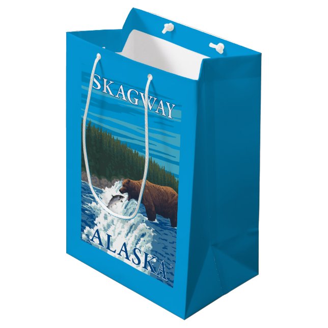 Bear Fishing in River - Skagway, Alaska Medium Gift Bag (Front Angled)