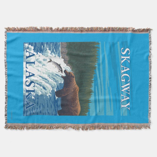 Bear Fishing in River - Skagway, Alaska Throw Blanket (Front)